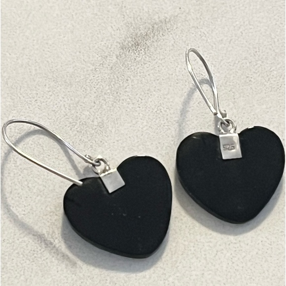 Abalone Shell Sterling Silver 925 Heart French Hook Earrings - Picture 10 of 13